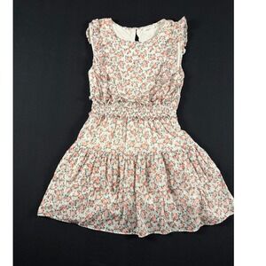 Storia Floral Smocked Tiered Ruffle Mini Dress White Coral Boho Summer Wedding M